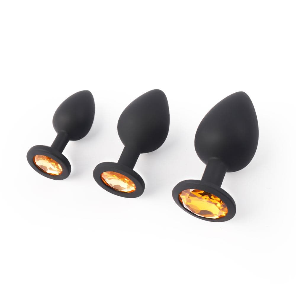 3 bouchons anaux en silicone, bicolores et interchangeables, en forme de diamant