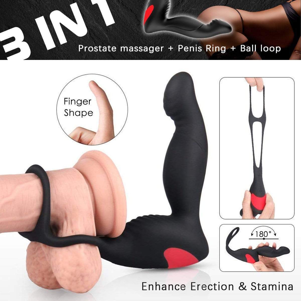 Masseur de prostate télécommandé 3-EN-1 avec anneau pénien