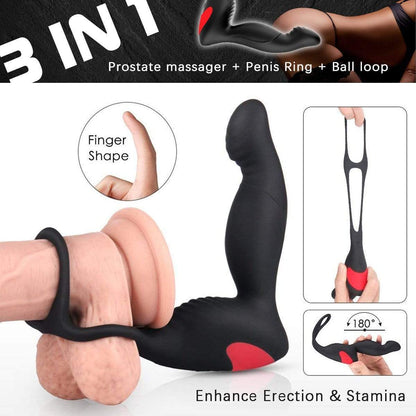 Masseur de prostate télécommandé 3-EN-1 avec anneau pénien