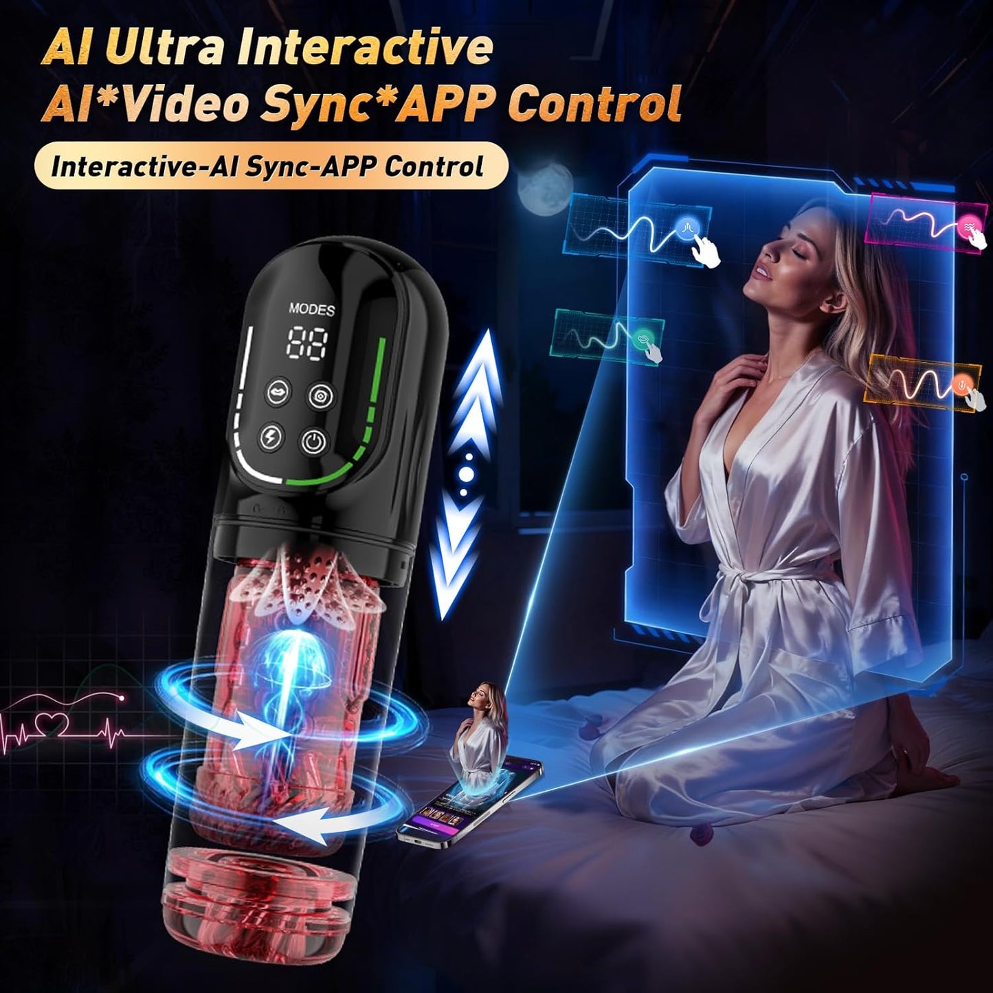 Heaven - 7 Frequency Powerful Suction & Tongue Licking Male Stroker 5-in-1 Thrusting & Rotating Male Sex Toy