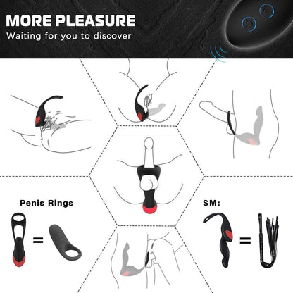 Masseur de prostate télécommandé 3-EN-1 avec anneau pénien
