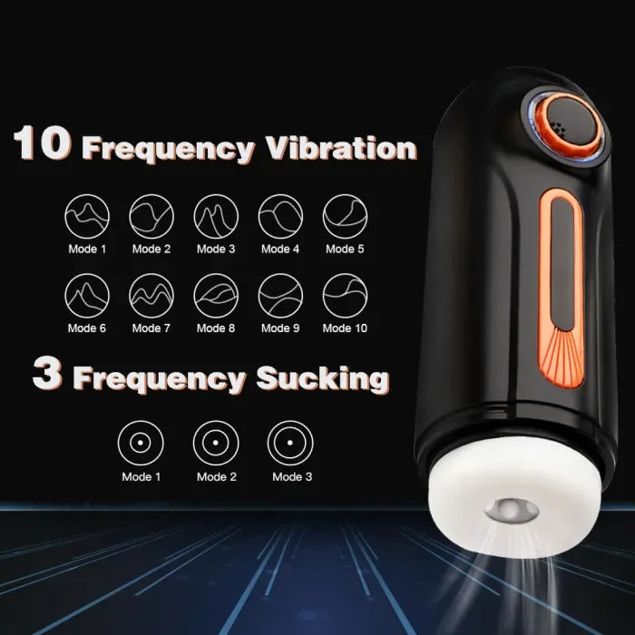 10 Niveaux de Poussée 10 Niveaux de Vibration 3 Niveaux d'Aspiration Chauffant Masturbateur Masculin