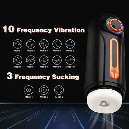 10 Niveaux de Poussée 10 Niveaux de Vibration 3 Niveaux d'Aspiration Chauffant Masturbateur Masculin