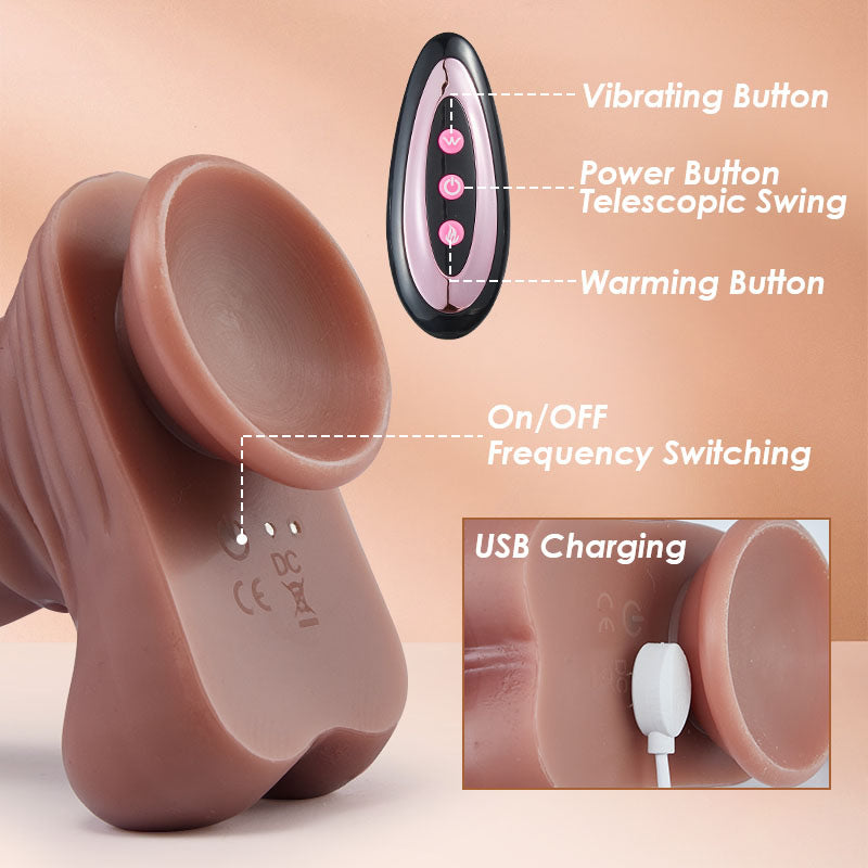 Buyging™ 3 Dildo Chauffant Vibratoire Télescopique 10 Vitesses 19,7 cm